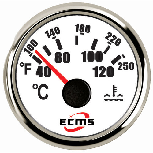 ECMS Water Temperature Gauge - White & Chrome - Temp Range 40-120?C Dia 2" 52MM 12V 24V Part#: 800-00031