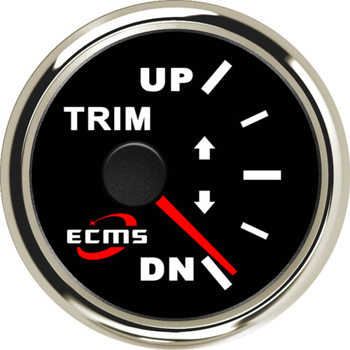 ECMS Boat Trim Gauge - Black & Chrome - Dia 2" 52MM Outboard Marine 0~190? 12V Part#: 800-00084