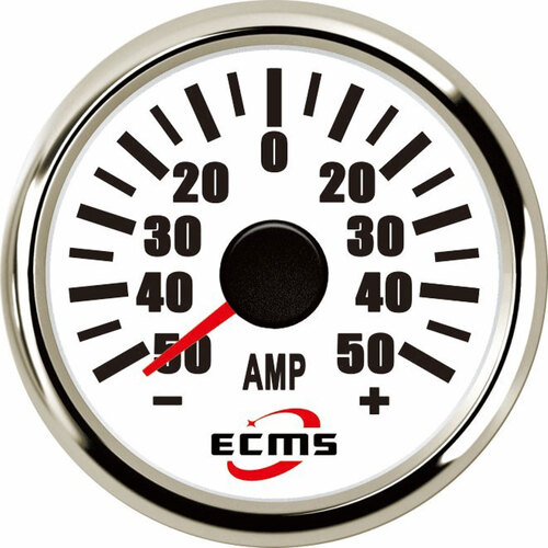 ECMS Ampere Meter -50~50(A)- White & Chrome -2" 52MM Ammeter AMP Gauge Part#: 800-00101