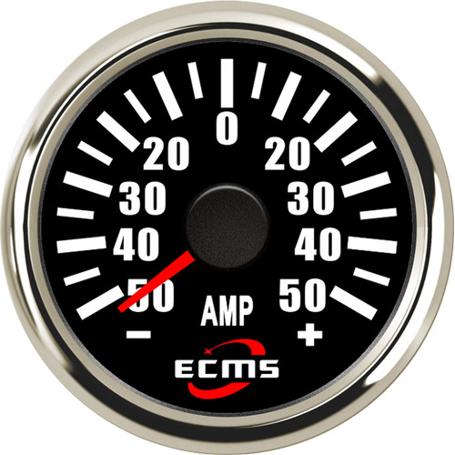 ECMS Ampere Meter -50~50(A)- Black & Chrome -2" 52MM Ammeter AMP Gauge Part#: 800-00104