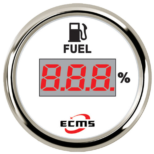 ECMS Fuel Gauge - White & Chrome - Dia 2" 52MM Boat Tank Level Meter 240~33? 12v Part#: 800-00126