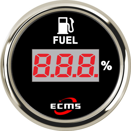 ECMS Fuel Gauge - Black & Chrome - Dia 2" 52MM Boat Tank Level Meter 240~33? 12v Part#: 800-00129