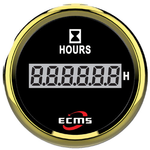 ECMS Digital Hourmeter - Black & Gold -Dia 2" 52MM Boat Marine 12V Hour Meter 