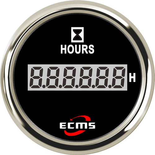 ECMS Digital Hourmeter - Black & Chrome -Dia 2" 52MM Boat Marine 12V Hour Meter Part#: 800-00189