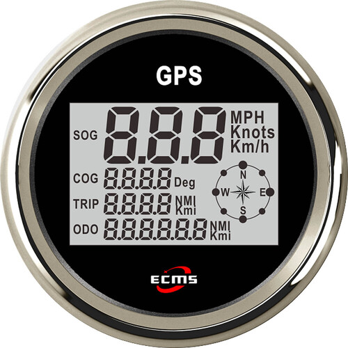 ECMS Multi Function Digital GPS Speedometer - Black & Chrome - SOG, COG, Trip & ODO Part#: 900-00034