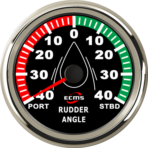 ECMS Rudder Angle gauge - Black & Chrome - Dia 85MM Marine Boat Indicator 60mAO 12V 24V Part#: 900-00074