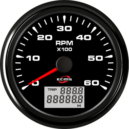 ECMS Tachometer 6000 RPM + DIGITAL HOUR & TRIP Meter Gauge - Black on Black - Boat marine 12V 902-00015