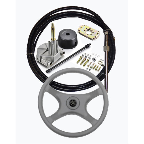 Boat Steering Kit 14ft / 4.26m Cable Helm Grey Wheel Multiflex Teleflex Morse Compatible Part #: YK7-160-14-H-W-G